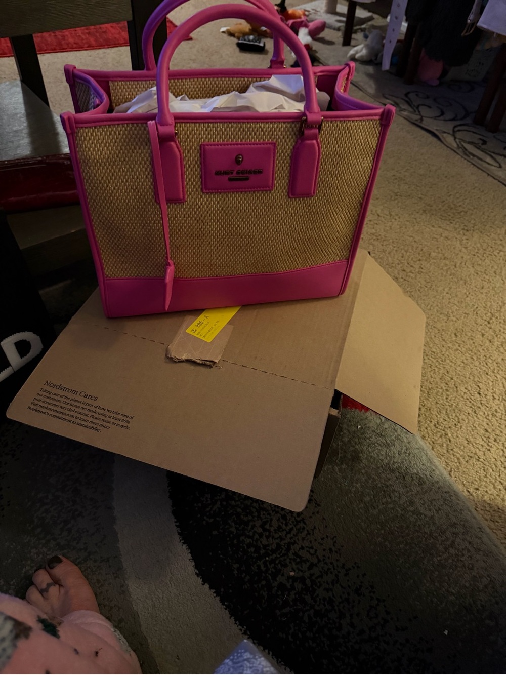 Pink Straw-Trim Tote - Picture 12 of 15